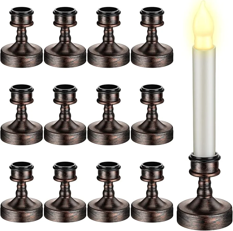 Marke: Remerry 24 Stück Weihnachten Fenster Kerzenhalter Kegel-Kerzenhalter Kunststoff Traditionelle Kerzenständer für Tisch Mittelstück Stumpenkerzenfuß Halter für Weihnachten Hochzeit Abendessen Tische (Schwarz) — Kerzenlicht Abendessen