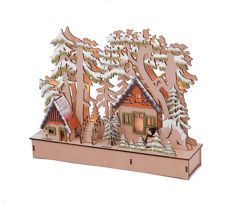 Besuche den Spetebo-Store Spetebo Holz Winterlandschaft beleuchtet 30x23 cm - 10 LED - Weihnachts Dorf Tisch Deko Szene Fensterdekoration — Weihnachtsdeko