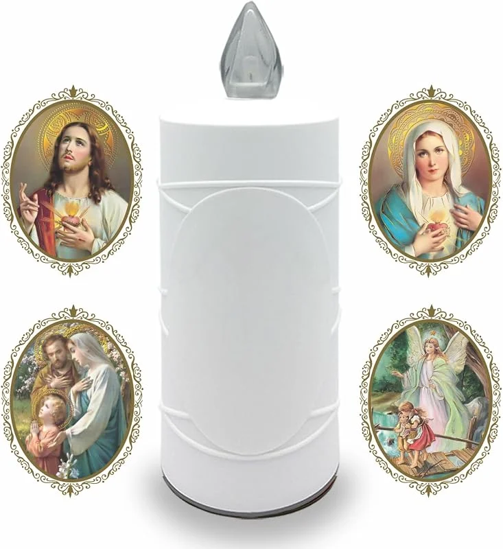 Besuche den AROBA-Store AROBA LED Grabkerze Trauerlicht - Flackereffekt wie echte Kerze - lange Brenndauer bis 120 Tage - wiederverwendbar Friedhofskerze Gedenkkerze - weiß inkl. Auswahl an Heiligen — Kerzenlicht Abendessen