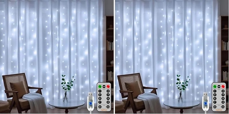 Besuche den HeiPard-Store HeiPard LED Lichtervorhang Innen 3x3m, 300 LEDs Weiß, Vorhang Lichterkette mit 8 Modi, Timer & Fernbedienung für Weihnachtsdeko, Fensterdekoration und Innenbereich (Packung mit 2) — Weihnachtsbeleuchtung