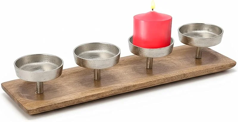Besuche den Spetebo-Store Spetebo Mango Advents Kerzenhalter für 4 Kerzen - 35 x 12 cm - Holz Alu Kerzenständer - Adventskranz Weihnachten Winter Tisch Dekoration — Advent und Tisch
