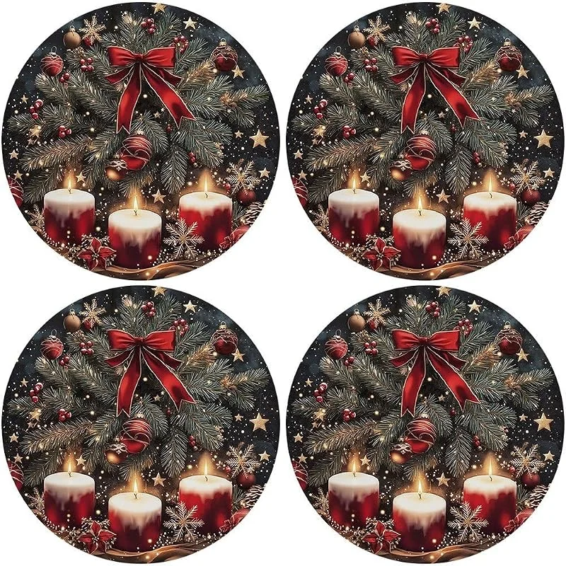 Marke: Fituenly Weihnachtliche Platzsets, Runde Weihnachtsplatzsets, 4er-Set, 35, 5 cm Durchmesser, Platzsets Für Den Festlichen Esstisch — Küche & Haushalt