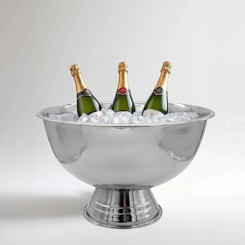 Besuche den Spetebo-Store Spetebo Edelstahl Champagnerschale rund gehämmert bis 6 Flaschen - 40 cm — Wein und Festtafel