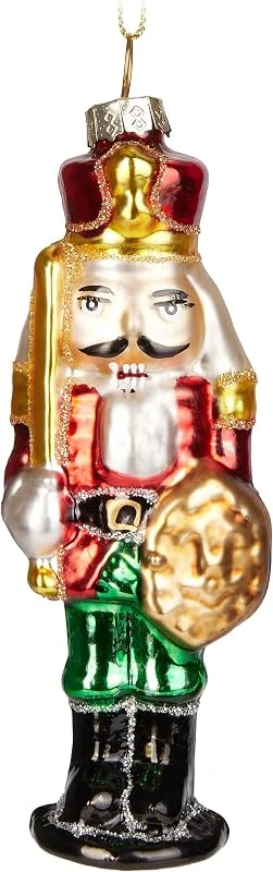 Besuche den BRUBAKER-Store BRUBAKER Nussknacker Soldat Rot Grün Gold - Handbemalte Weihnachtskugel aus Glas - Mundgeblasener Christbaumschmuck Figuren Lustig Deko Anhänger Baumkugel - 13 cm — Weihnachtsdeko