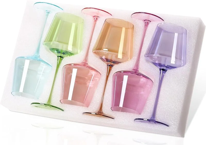 Marke: Physkoa Physkoa Farbige Weingläser-Set mit 6 Stück, 530 ml, Regenbogen-Weingläser, Kristallglas, Wiederverwendbar, Zuhause, Alle Gelegenheiten — Wein und Festtafel