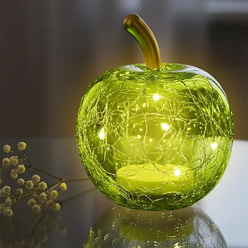 Besuche den Spetebo-Store Spetebo LED Crackle Glas Apfel 7 cm batteriebetrieben mit Timer - grün — Weihnachtsbeleuchtung