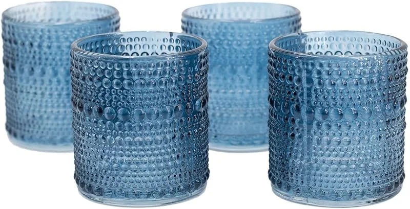 Besuche den Creativery-Store Teelichtgläser 7x8 cm 4 Stück Teelichthalter Glas Farbauswahl: dunkelblau, Navy 370 — Advent und Tisch