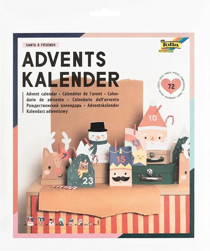 Marke: folia folia 9389 - Adventskalender SANTA & FRIENDS, 72-teilig — Geschenkverpackung