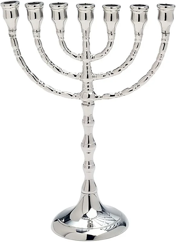 Besuche den NKlaus-Store NKlaus große Menorah 25cm aus Messing, vernickelt, silberfarben — Kerzenlicht Abendessen