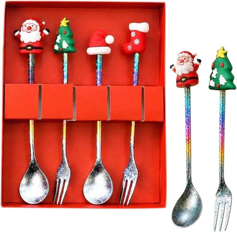 Marke: zwxqe Set aus Löffeln und Gabeln, Weihnachtsgeschirr mit Farbverlauf Cartoon — Advent und Tisch
