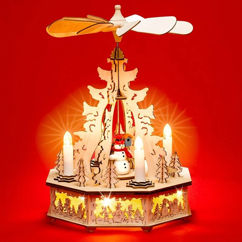 Besuche den SIKORA-Store SIKORA P31 LED Holz Weihnachtspyramide mit elektrischem Antrieb und beleuchteten Kerzen und Sockel Pyramide Weihnachten Deko H: 32, 5 cm, Farbe, Modell:A02 Motiv Winterkind mit Schneemann — Weihnachtsdeko
