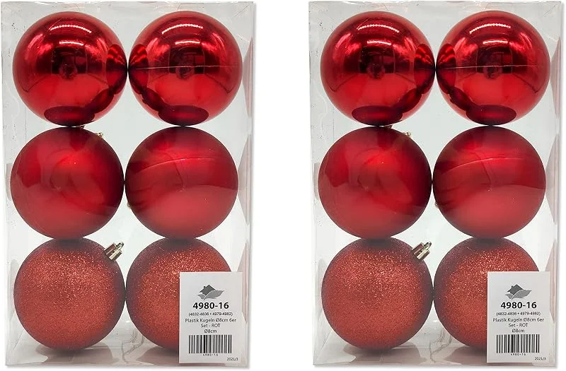 Besuche den DARO DEKO-Store Kunststoff Weihnachtskugel Ø 8cm matt Hochglanz Glitzer Deko Kugel Christbaumschmuck rot 2 Sets - 12 Stück — Weihnachtsdeko