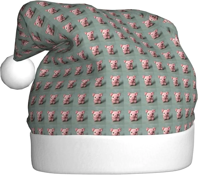 Marke: Tamiger Weihnachtsmützen mit rosa Schweine-Aufdruck, saisonal, festlich — Weihnachtsmode