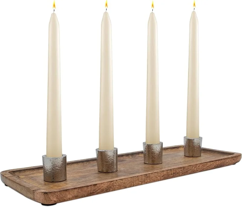 Besuche den Spetebo-Store Mango Adventskerzenhalter für 4 Kerzen - 38 x 15 cm - Holz Aluminium Kerzenständer - Tisch Fensterbank Dekoration Adventskranz Weihnachten — Advent und Tisch