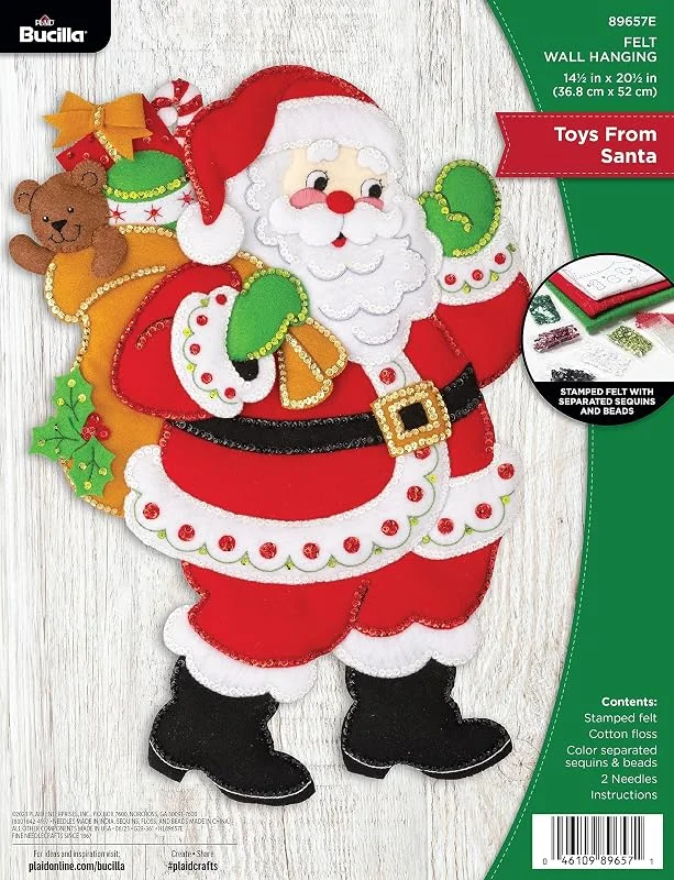 Marke: Bucilla Bucilla, Toys from Santa, Filz-Applikation, Wandbehang, perfekt für DIY Kunst und Handwerk, 89657E — Weihnachtsdeko