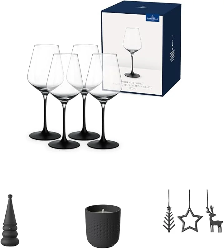 Marke: Villeroy & Boch Villeroy & Boch - Großes Geschenk-Set mit schwarzen Gläsern, stilvoller schwarzer Weihnachtsdeko und luxuriöser Duftkerze für Weihnachten, Manufacture und Christmas Chic — Kerzenlicht Abendessen