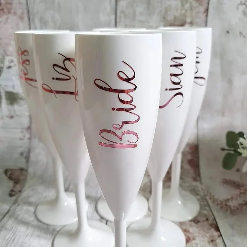 Marke: WOMB Champagnergläser aus weißem Kunststoff, personalisierbar, Weiß, für Hochzeit, Party, Empfang, Gäste, individuelles Geschenk (1 Stück) — Wein und Festtafel