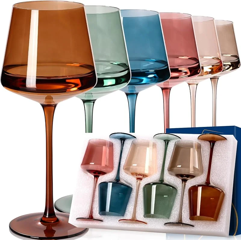 Marke: Cyrelwing Grehge ed Wine Glasses Set of 6, 14oz - Glass Cups with Stem-Multi Color Glassware Gift Set for Wife & Mom-Colorful Hand Blown Glass Drinkware for Red White Wine — Wein und Festtafel