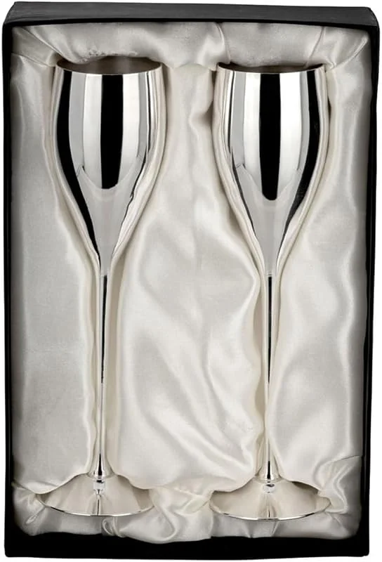 Besuche den SILBERKANNE-Store Sektgläser Silber 2er Set – Versilberte Champagnerflöten 200 ml – Edle Sektkelche für Hochzeit & Event — Wein und Festtafel