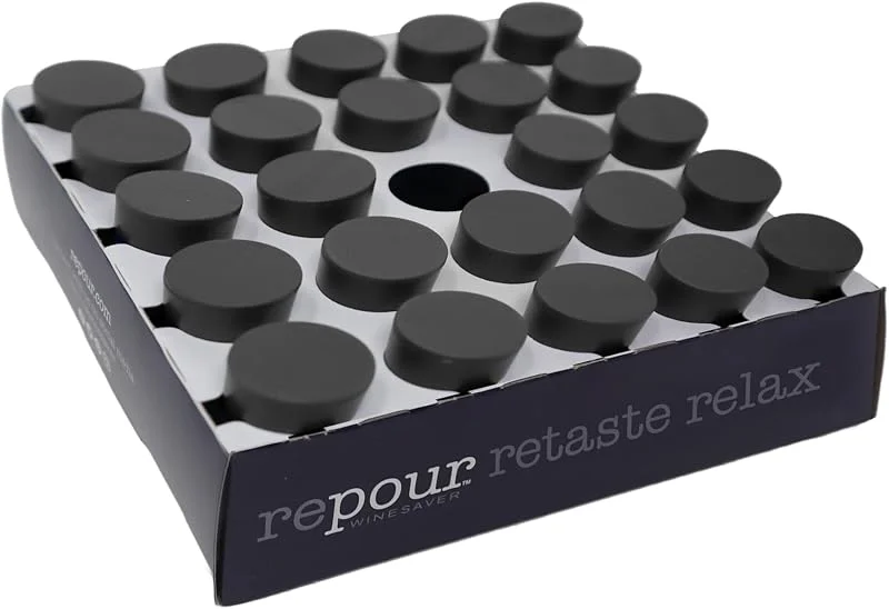 Marke: Repour Repour Weinretter und Stopfen – entfernt Sauerstoff, bewahrt und hält Wein so frisch wie am Tag, an dem die Flasche geöffnet wurde, 24 Stück – Schwarz — Wein und Festtafel