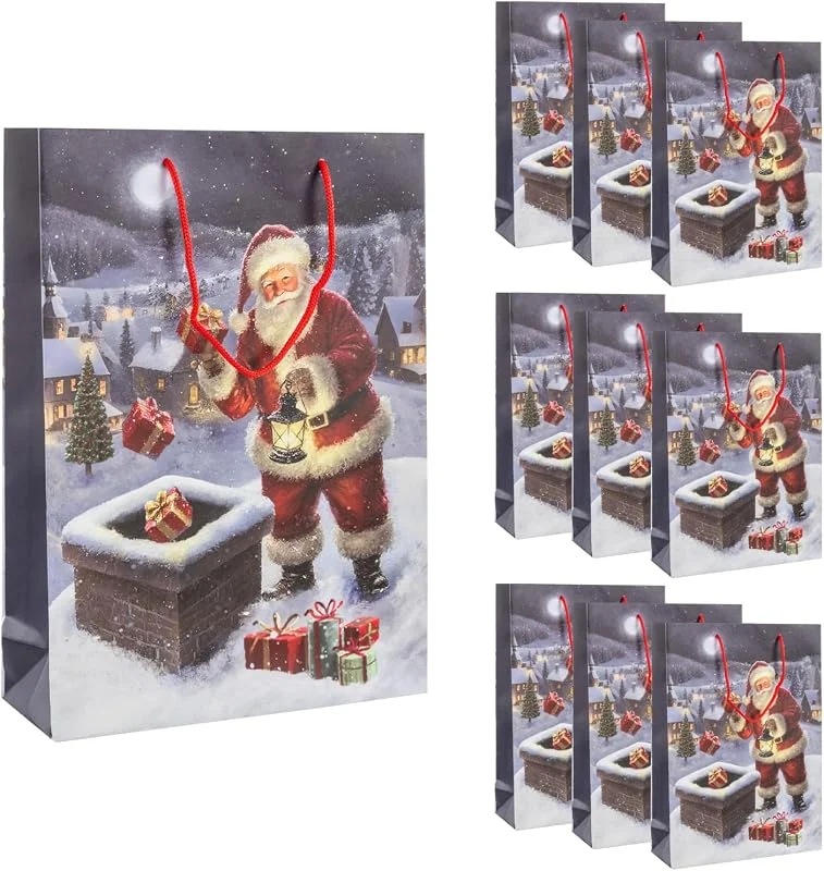 Besuche den Idena-Store Idena Geschenktüten Santa auf dem Dach, 10 Stück, 25 x 35 x 9 cm — Geschenkverpackung