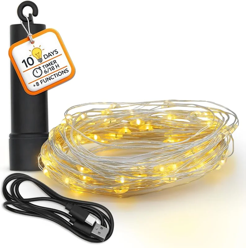 Besuche den Spetebo-Store Draht Lichterkette 100 LED warmweiß mit 8 Funktionen & Powerbank — Weihnachtsbeleuchtung
