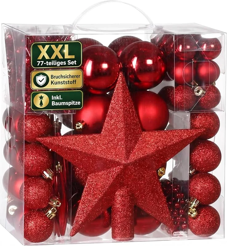 Besuche den Deuba-Store Deuba® Weihnachtskugeln Set 77-teilig Kunststoff Rot — Weihnachtsdeko