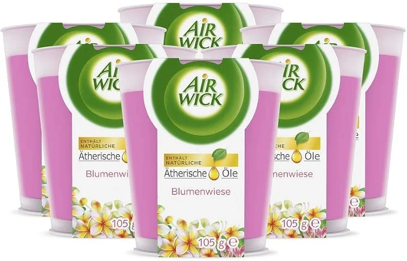 Besuche den Air Wick-Store Air Wick Wohlfühl-Duftkerze im Glas – Duft: Blumenwiese – Enthält natürliche ätherische Öle – 6 x Duftkerze in rosa — Kerzenlicht Abendessen