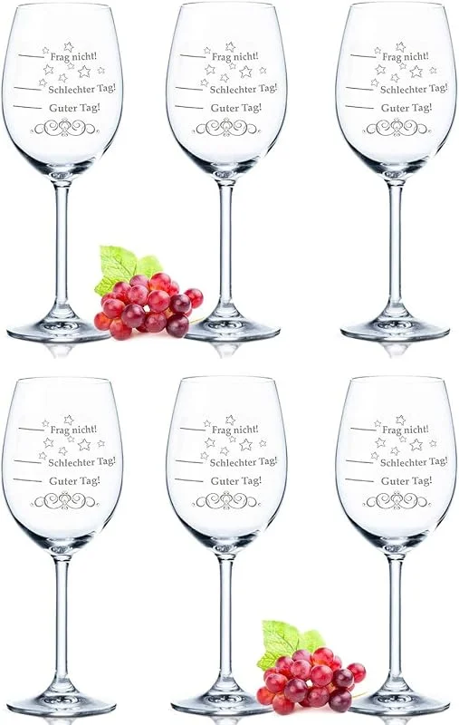 Besuche den GRAVURZEILE-Store GRAVURZEILE Weingläser - Schlechter Tag, Guter Tag - Frag nicht! im 6er Set - Stimmungsglas - Rotweingläser & Weißweingläser - Geiles Geschenk - Party Set — Wein und Festtafel