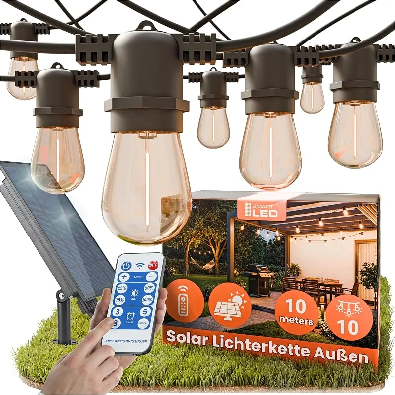 Besuche den SMART LED-Store Lichterkette Außen Outdoor LED Strom, 10M Aussen Beleuchtung E27 mit Stecker & Timer, 11Modi, IP65 Wasserdicht Wetterfest Lichterkette Glühbirnen für Garten Terrasse Party Weihnachten, Warmweiß — Weihnachtsbeleuchtung