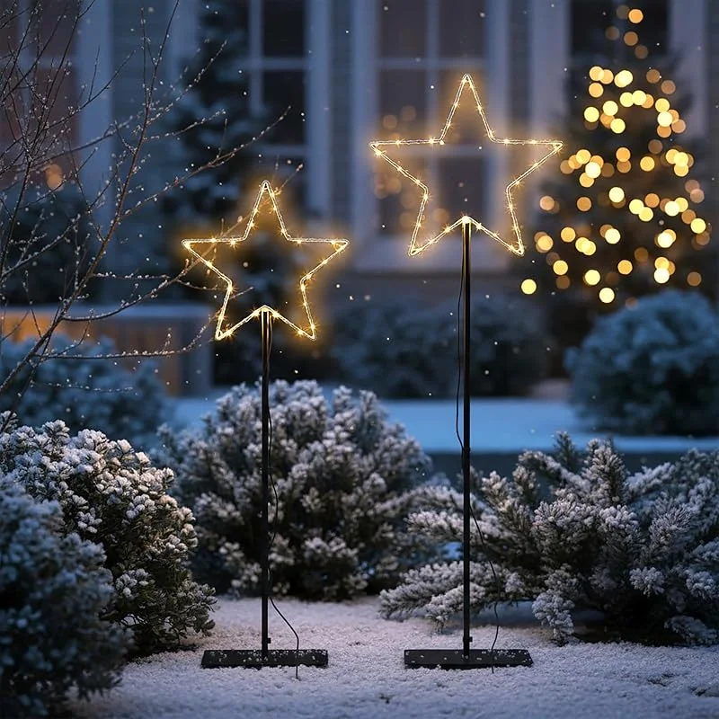 Besuche den Spetebo-Store Leuchtstern Gartenstecker 2er Set kabelgebunden für Außen mit Timer - 125 + 90 cm - Metall Stern Silhouette schwarz beleuchtet mit 180 LED warm weiß - Weihnachten Garten Deko Beleuchtung — Weihnachtsbeleuchtung