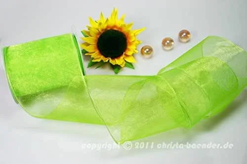 Marke: Christa-Bänder Organzaband Organza 100mm hellgrün mit Draht — Geschenkverpackung