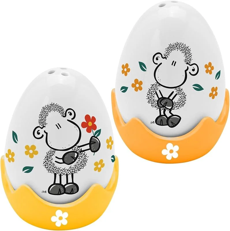Marke: Sheepworld Sheepworld Eierbecher-Streuer-Set Motiv "Zusammen", 4-teiliges Set, bestehend aus Salz- und Pfefferstreuer in Eierform und 2 passenden Eierbechern, Geschenk Ostern, Osternest, 48582 — Küche & Haushalt