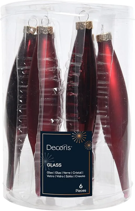 Marke: Kaemingk Kaemingk Christbaumschmuck Glas 15cm 6 Stück Set Eiszapfen Weihnachtskugeln - Ochsenblut, Christbaumschmuck Glas Oliven 15cm x 6 Stück Anhänger Ochsenblut — Weihnachtsdeko