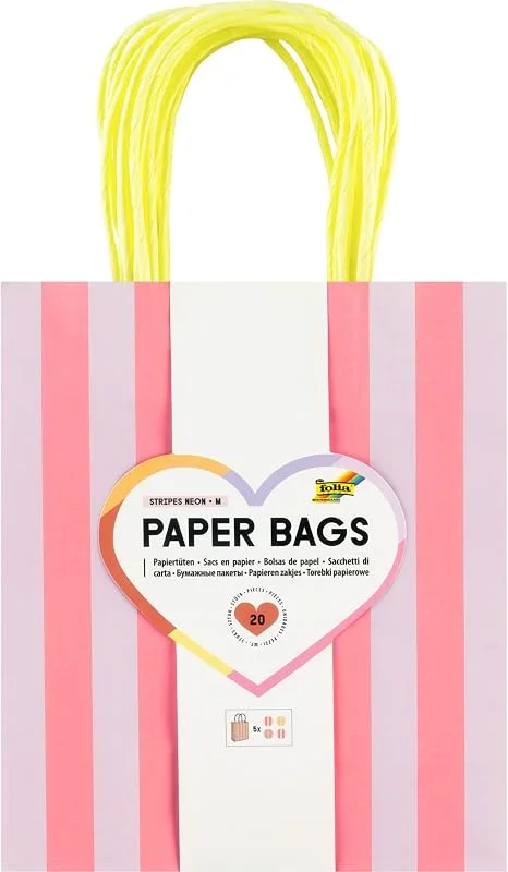 Besuche den folia-Store folia 21826 - Paper Bags STRIPES NEON M, 20 Stück — Geschenkverpackung