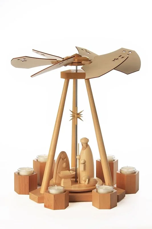 Besuche den Rudolphs Schatzkiste-Store Rudolphs Schatzkiste Moderne Weihnachtspyramide „Delta“ mit Heiliger Nacht – Zweistufige Teelichtpyramide aus Holz BxHxT 25x39x21cm NEU Moderne Holzpyramide Delta Heilige Nacht Weihnachtspyramide — Weihnachtsdeko