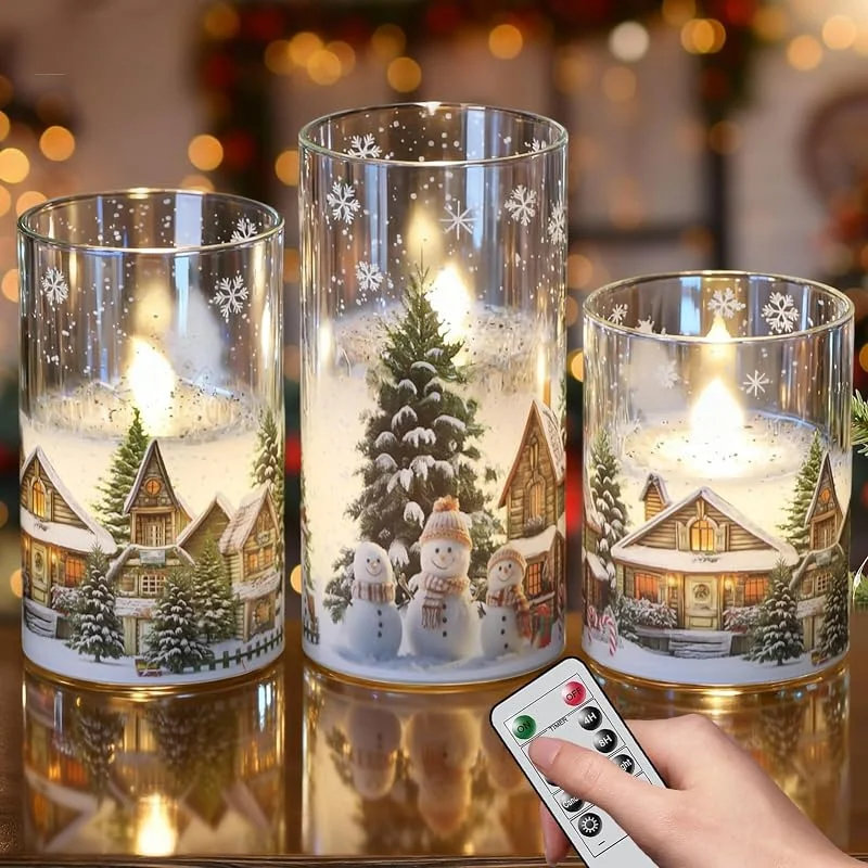 Marke: Wondise Wondise Chrismtas Schneemann-Glas-Kerzen ohne Flamme mit Fernbedienung — Weihnachtsbeleuchtung