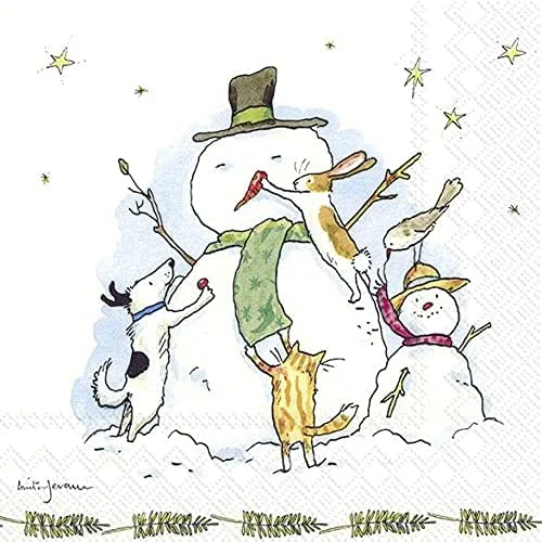 Besuche den Serviettenshop-Store 20 Servietten Schneemann & seine Freunde, Comic, Tiere, Winter, Weihnachten, Tischdeko 33x33cm — Advent und Tisch