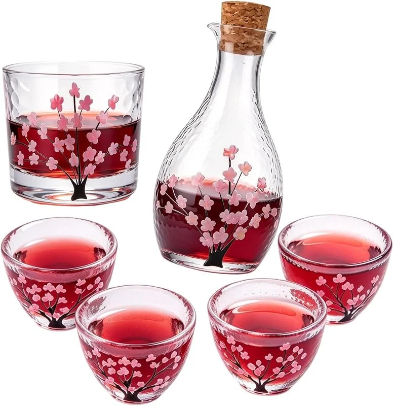Marke: Generisch Sake Set Rosa Design Trinkkessel Gläser Wein Karaffe — Wein und Festtafel