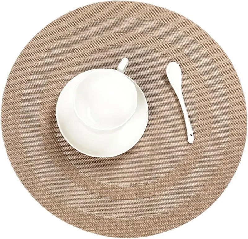 Besuche den Epinki-Store Epinki 2Pcs Set Tischsets Platzsets Abwaschbar Rund 38CM, PVC Platzset Weihnachten Abwischbar Gewebt Kreis Muster, Tischuntersetzer Couchtisch Champagner für Zuhause Restaurant Speisetisch — Küche & Haushalt