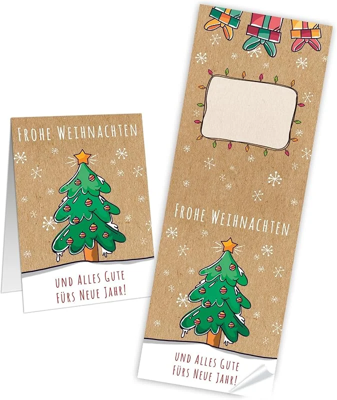 Besuche den Logbuch-Verlag-Store 100 Frohe Weihnachten und ein gutes neues Jahr Karten Aufkleber 7 x 21 cm für Kunden wie Weihnachtskarte hochwertiger Druck aus Deutschland Logbuch-Verlag — Geschenkverpackung