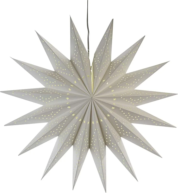 Besuche den Cepewa-Store Cepewa 33799 Papierstern weiß Weihnachtsstern Ø 60 cm inklusive Kabel 1, 5m und Fassung ( E14 ) Fensterlicht — Weihnachtsdeko