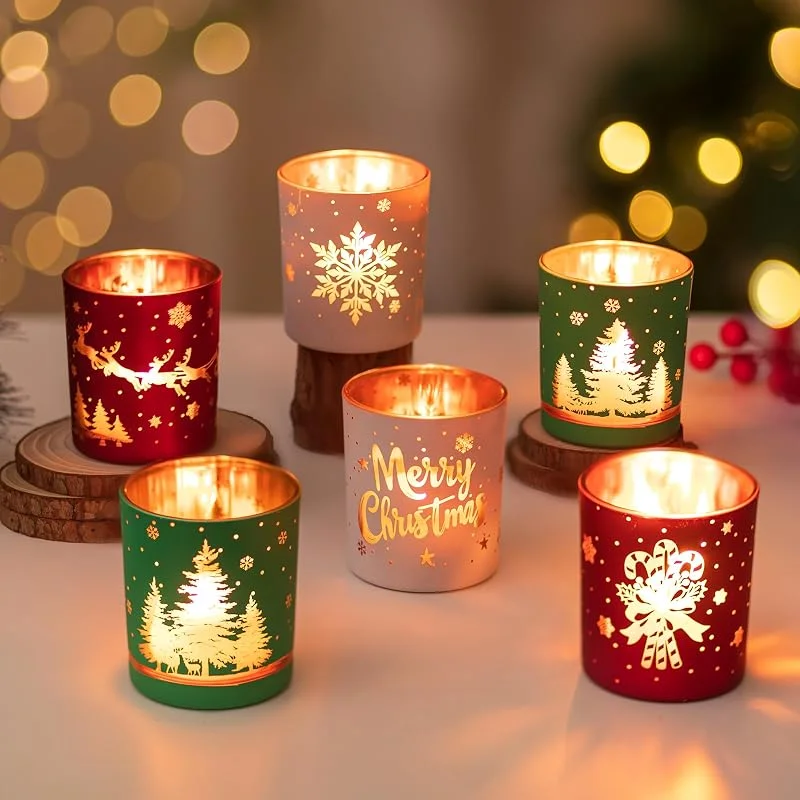 Besuche den Hewory-Store Hewory 6 Teelichthalter Weihnachten Windlicht Tischdeko Set-Rot Grün Weiß — Weihnachtskueche