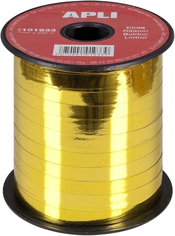 Marke: APLI Apli 101933 Geschenkband, Metall, Gold, 7 mm x 250 m — Geschenkverpackung