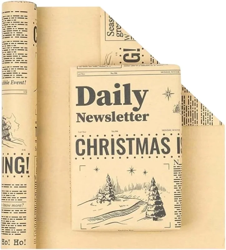 Marke: Generisch Geschenkpapier Weihnachten Vintage Zeitung mit Urlaub Handwerk Design Rolle — Geschenkverpackung