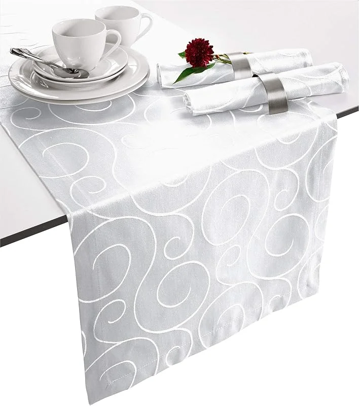 Besuche den Erwin Müller-Store Erwin Müller Tischläufer, Tischdecke Oberhausen, Jacquard Ranken weiß Größe 40x130 cm - pflegeleicht, bügelleicht, mit Kuvertsaum — Küche & Haushalt