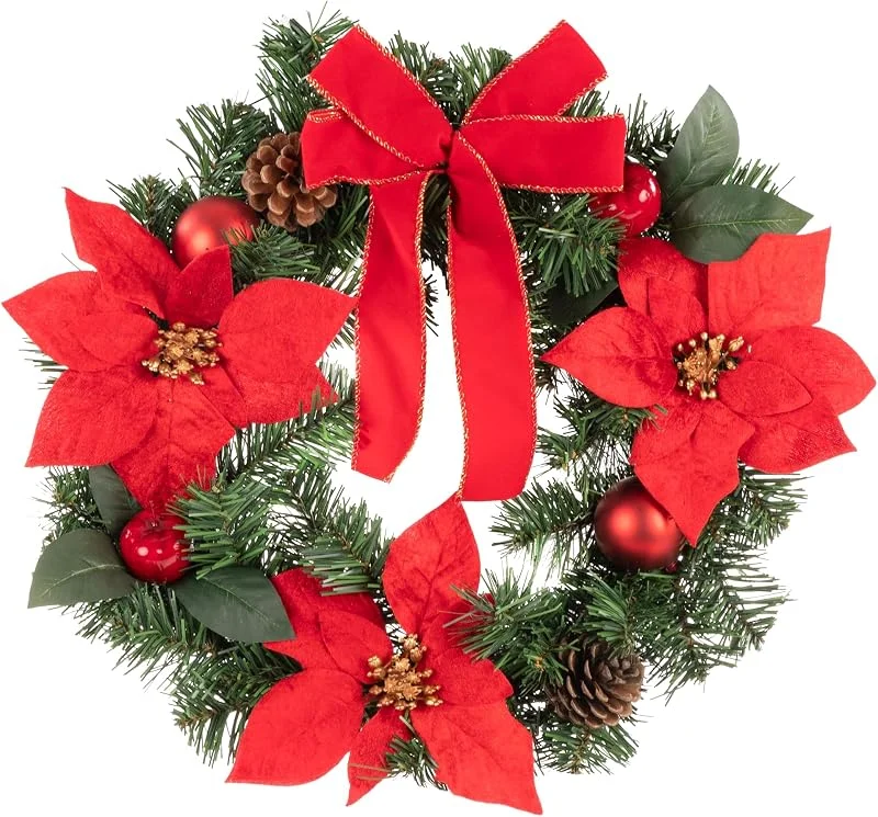 Besuche den Idena-Store Idena 31904 - Weihnachtskranz ca. 40 cm, Adventskranz mit Schmuck in Rot, Weihnachtsdeko für Innen