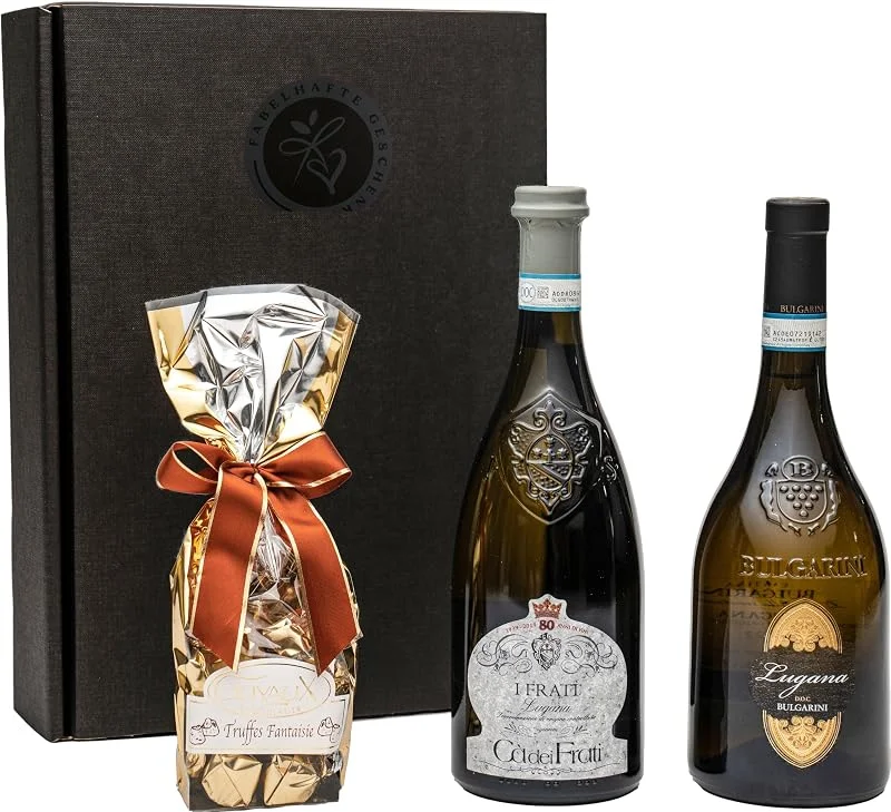 Besuche den FABELHAFTE GESCHENKE-Store Geschenkset Lugana, Weißwein aus Italien, mit Schokoladentrüffeln in schöner Präsentverpackung — Wein und Festtafel