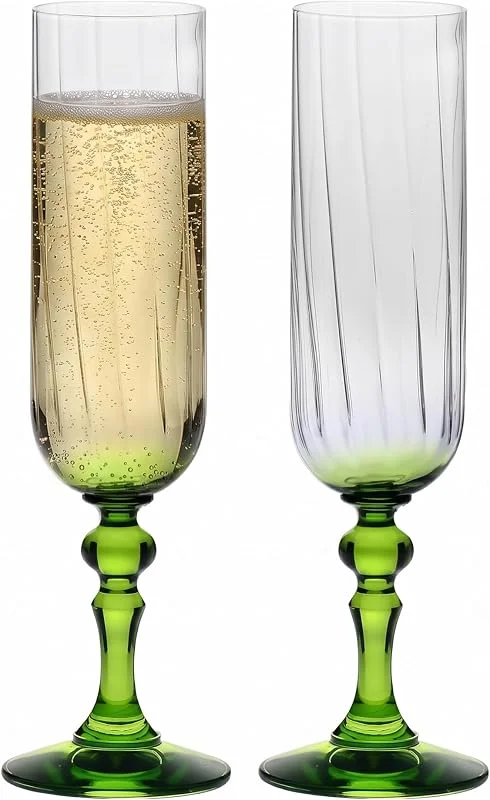 Besuche den Krosno-Store KROSNO Champagner Gläser 2er Set, 220 ml, Hellgrüner Stiel, Bubble — Wein und Festtafel