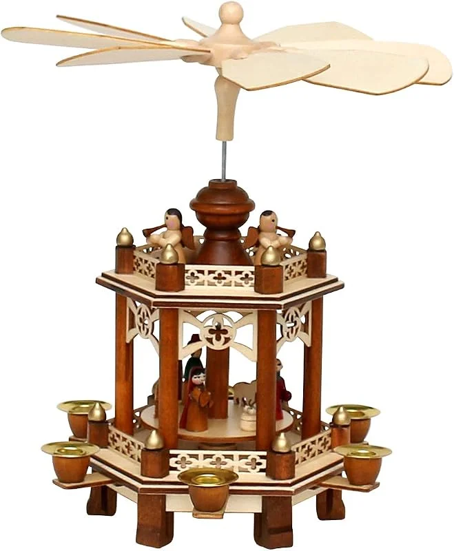 Besuche den Dekohelden24-Store Holzpyramide in Natur, braun mit 2 Etagen, L, B, H ca. 15, 5 x 13 x 27 cm — Weihnachtsdeko